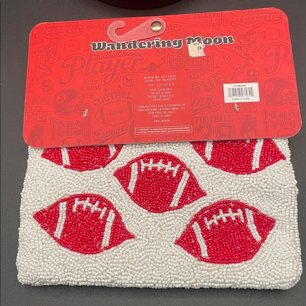 Wandering Moon Red Football Beaded Travel Pouch Coin Purse Handmade in India - Picture 2 of 5